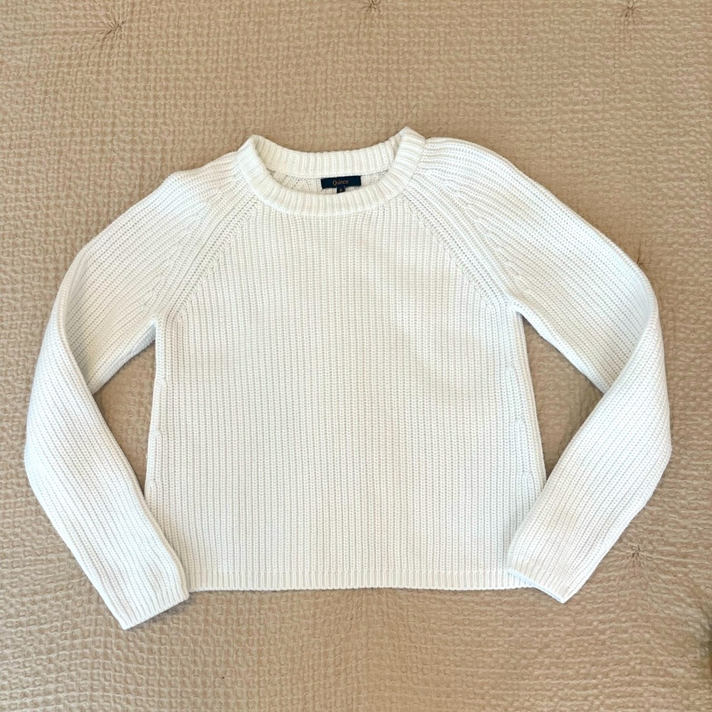 Quince White Crew Neck Sweater